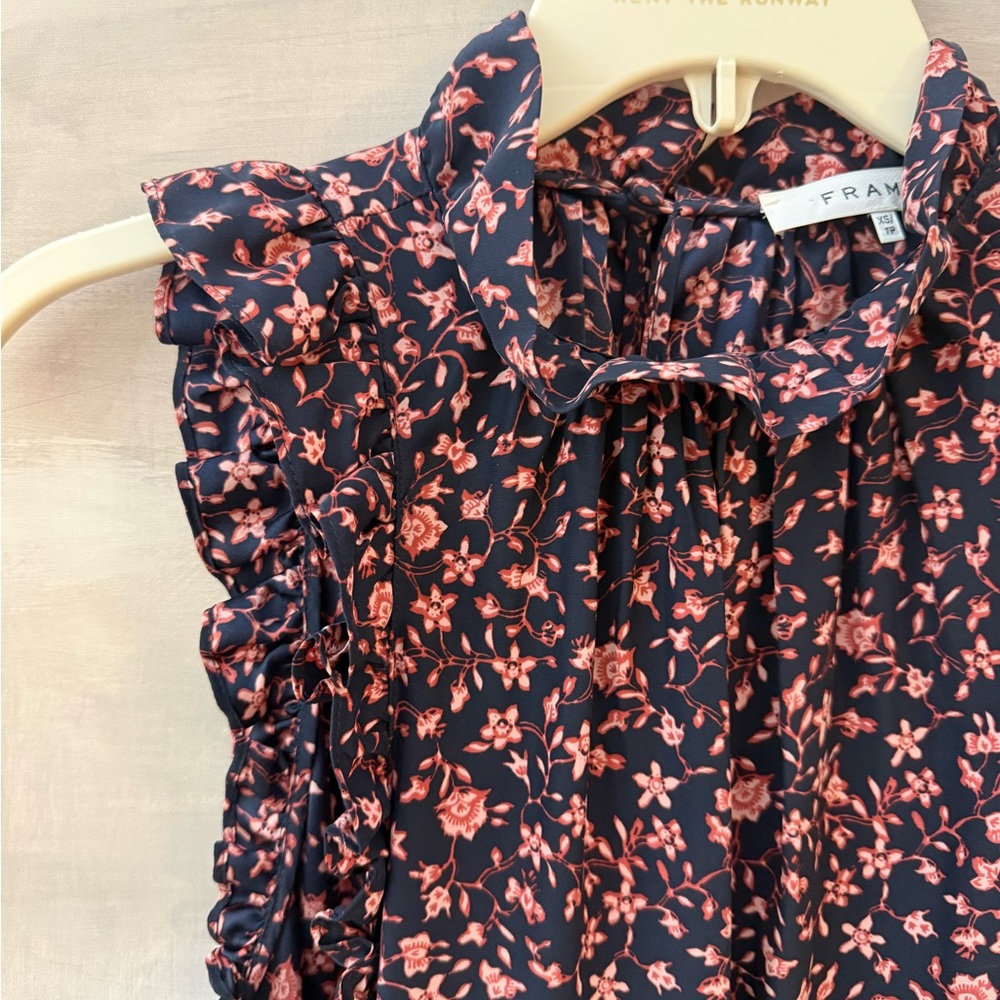 Frame Sleeveless Floral Silk Blouse with Ruffle Detail NWOT - Picture 2 of 5